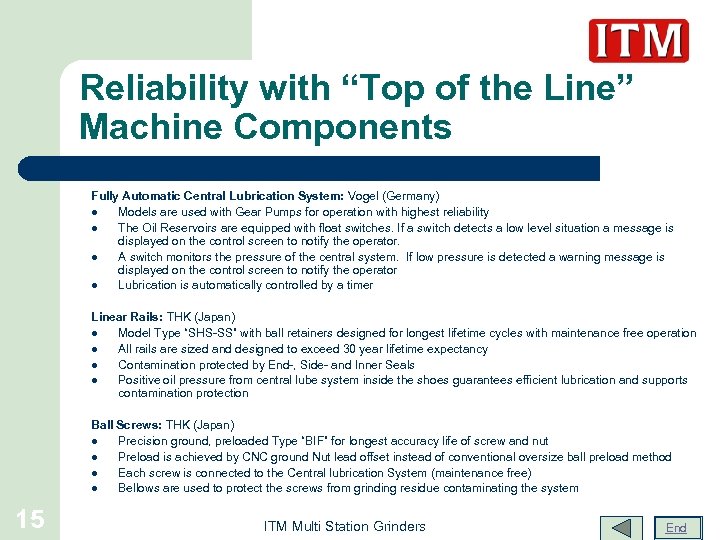 Reliability with “Top of the Line” Machine Components Fully Automatic Central Lubrication System: Vogel