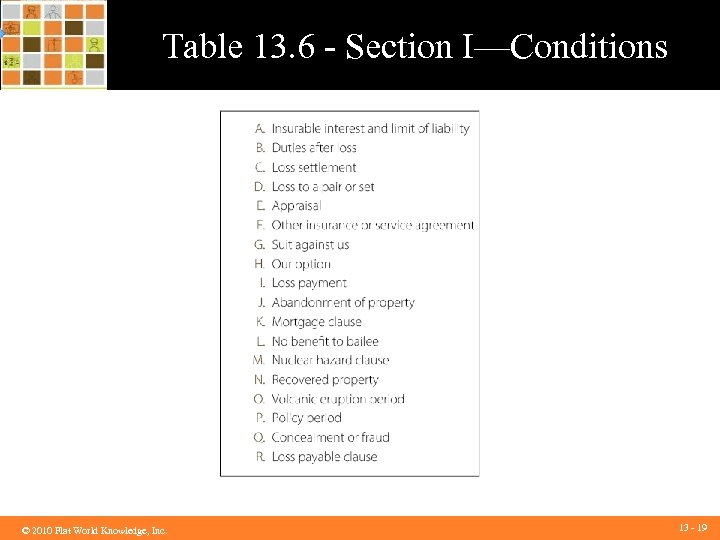 Table 13. 6 - Section I—Conditions ©© 2010 Flat World Knowledge, Inc. 2010 Flat