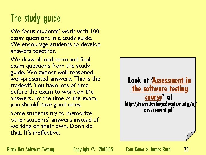 The study guide We focus students’ work with 100 essay questions in a study