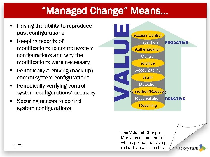  • Having the ability to reproduce past configurations • Keeping records of modifications