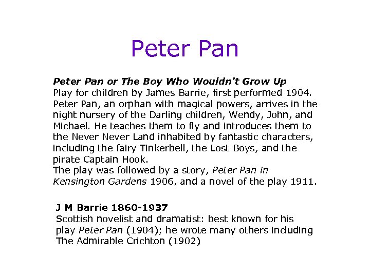 Peter Pan or The Boy Who Wouldn't Grow Up Play for children by James