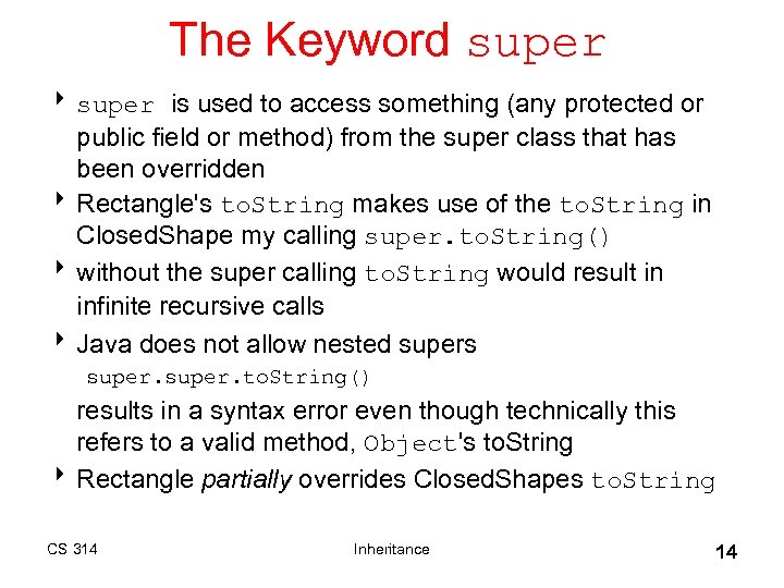 The Keyword super 8 super is used to access something (any protected or public