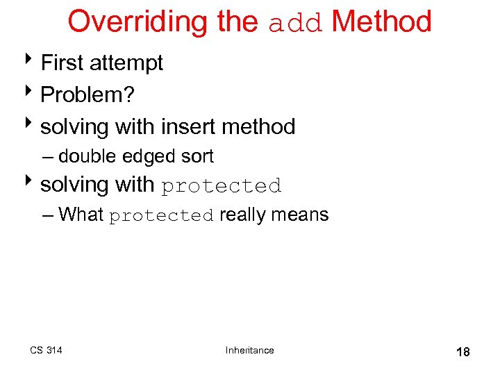 Overriding the add Method 8 First attempt 8 Problem? 8 solving with insert method