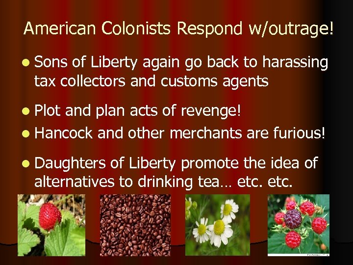 American Colonists Respond w/outrage! l Sons of Liberty again go back to harassing tax