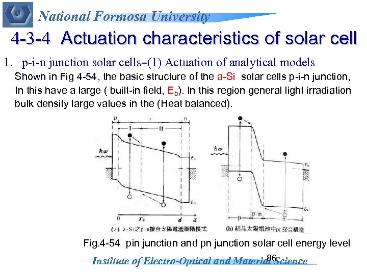 National Formosa University 4 -3 -4 Actuation characteristics of solar cell 1. p-i-n junction
