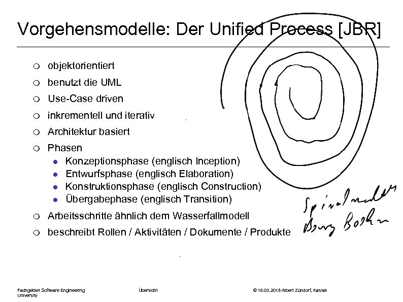 Vorgehensmodelle: Der Unified Process [JBR] m objektorientiert m benutzt die UML m Use-Case driven