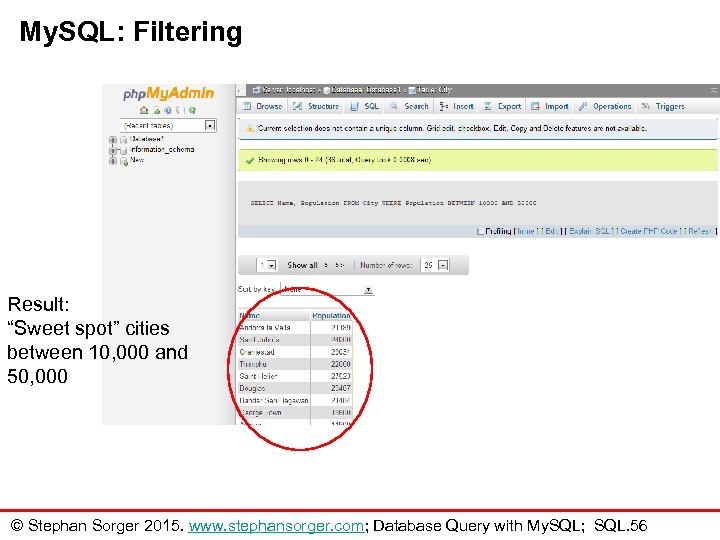 My. SQL: Filtering Result: “Sweet spot” cities between 10, 000 and 50, 000 ©