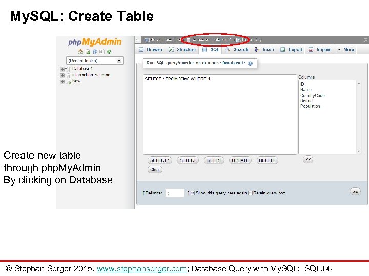 My. SQL: Create Table Create new table through php. My. Admin By clicking on