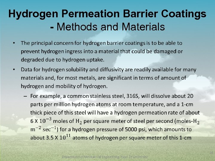 Hydrogen Permeation Barrier Coatings - Methods and Materials • Department of Mechanical Engineering, Yuan
