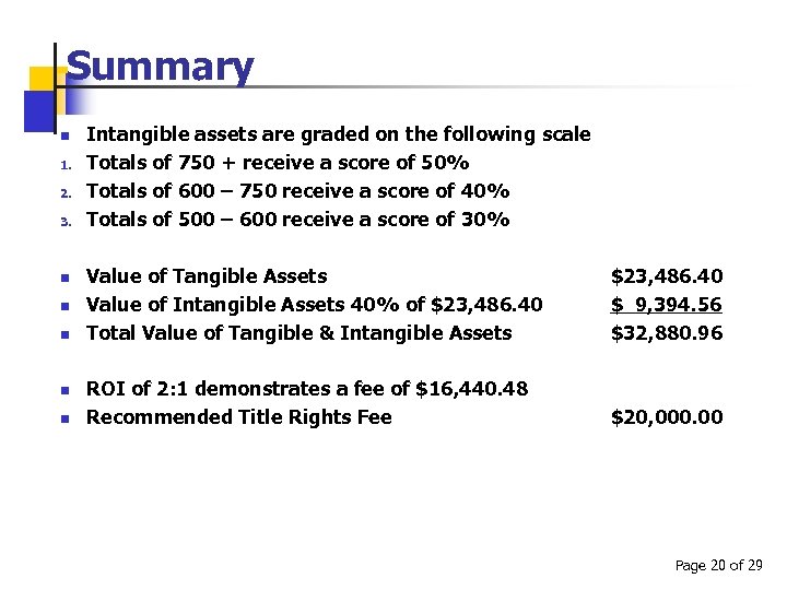 Summary n 1. 2. 3. n n n Intangible assets are graded on the