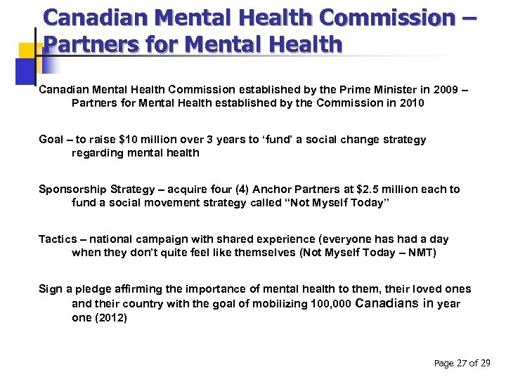 Canadian Mental Health Commission – Partners for Mental Health Canadian Mental Health Commission established