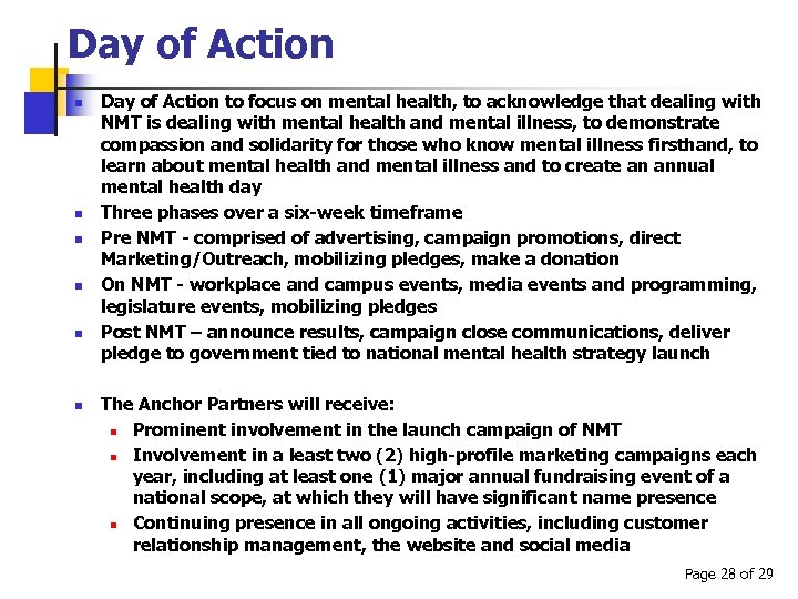 Day of Action n n n Day of Action to focus on mental health,