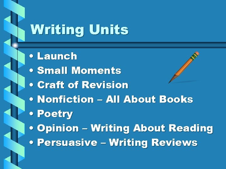 Writing Units • Launch • Small Moments • Craft of Revision • Nonfiction –