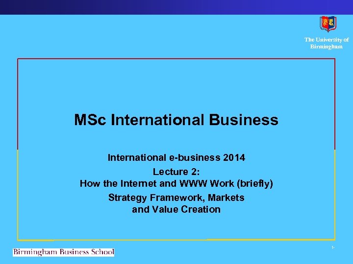 The University of Birmingham MSc International Business International e-business 2014 Lecture 2: How the