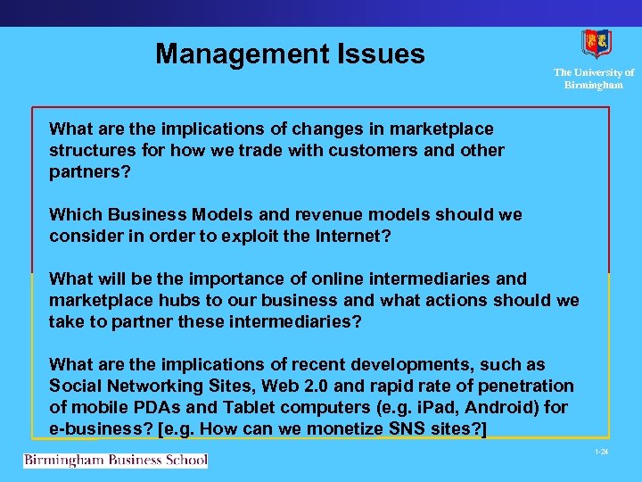 Management Issues The University of Birmingham What are the implications of changes in marketplace