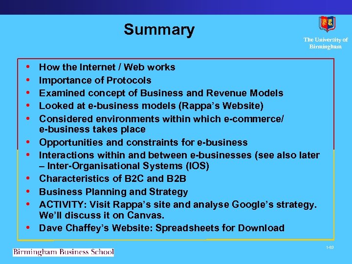 Summary • • • The University of Birmingham How the Internet / Web works