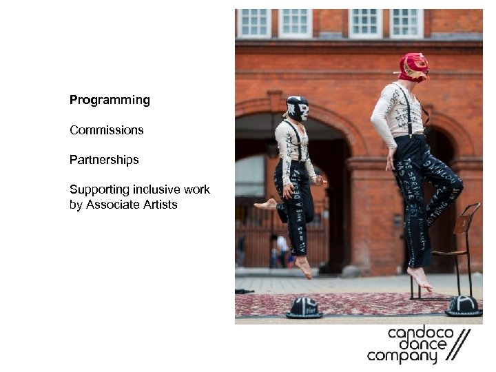 Programming Commissions Partnerships Supporting inclusive work by Associate Artists 