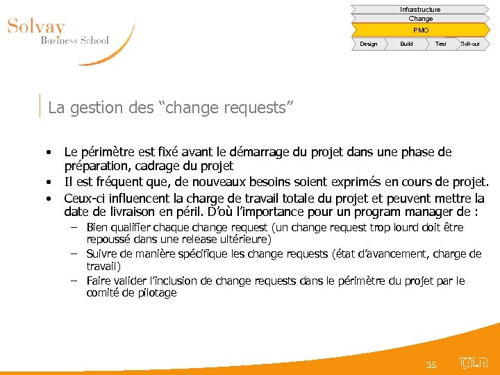Infrastructure Change PMO Design Build Test Roll-out La gestion des “change requests” • •