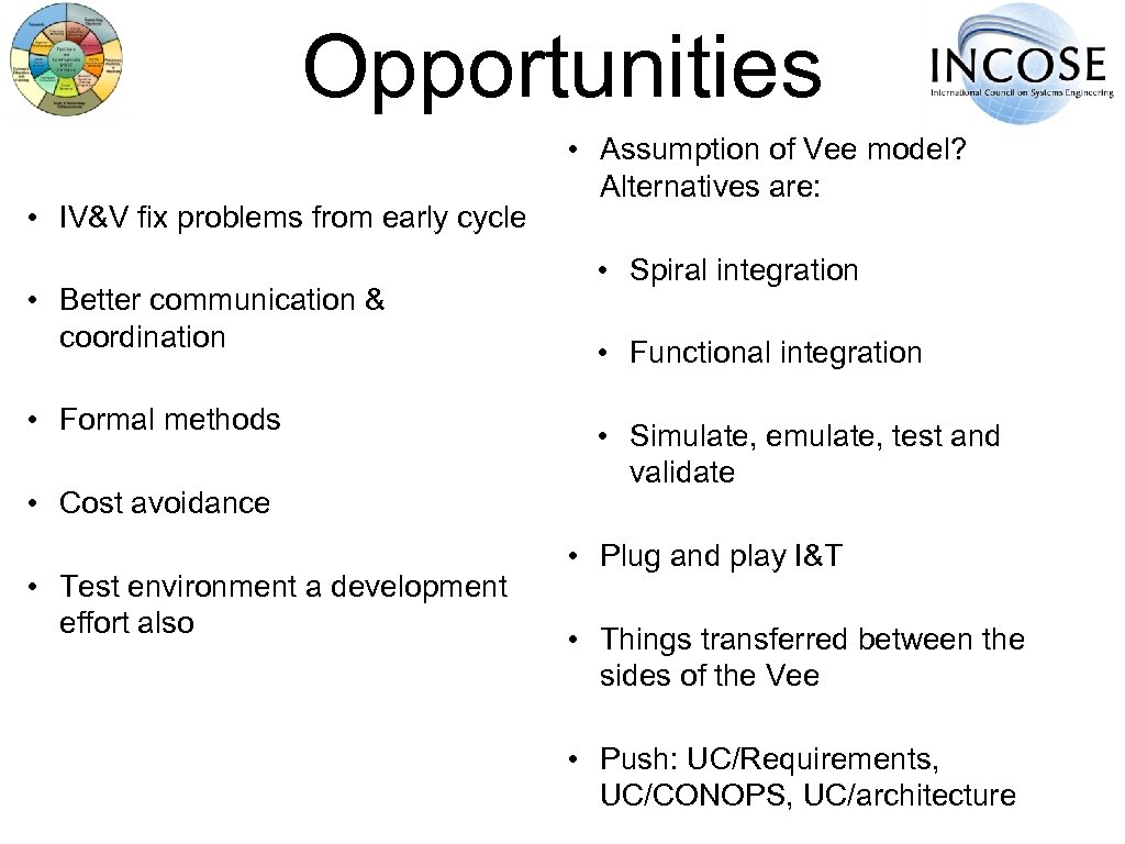 Opportunities • IV&V fix problems from early cycle • Better communication & coordination •