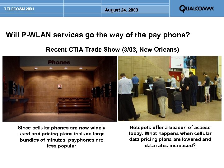 TELECOSM 2003 August 24, 2003 Will P-WLAN services go the way of the pay