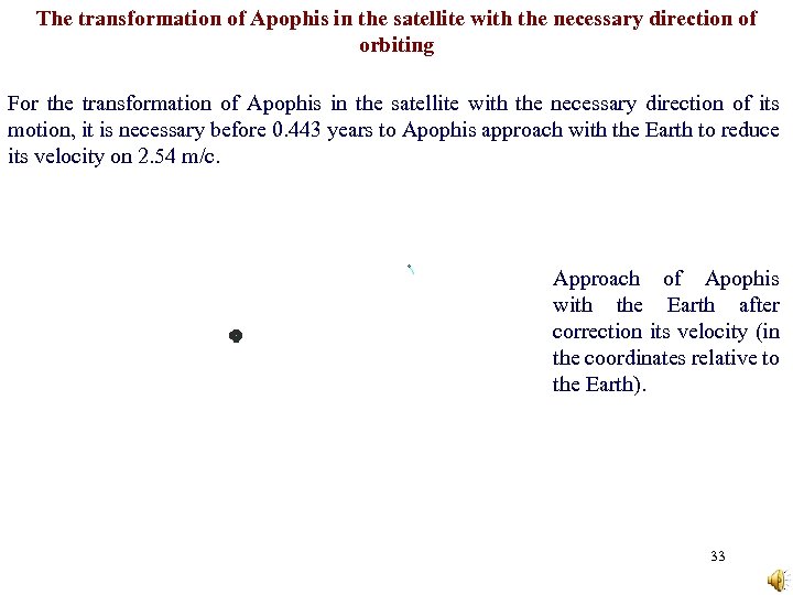 The transformation of Apophis in the satellite with the necessary direction of orbiting For