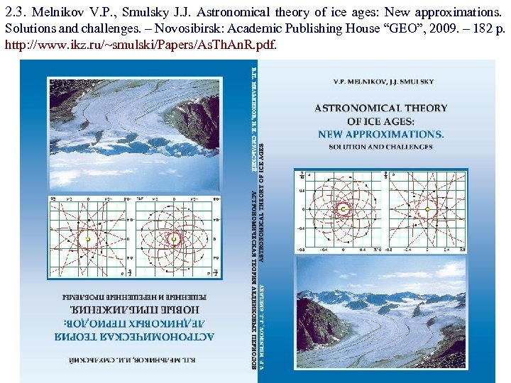 2. 3. Melnikov V. P. , Smulsky J. J. Astronomical theory of ice ages: