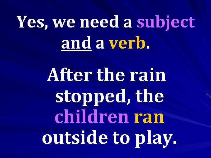 Yes, we need a subject and a verb. After the rain stopped, the children