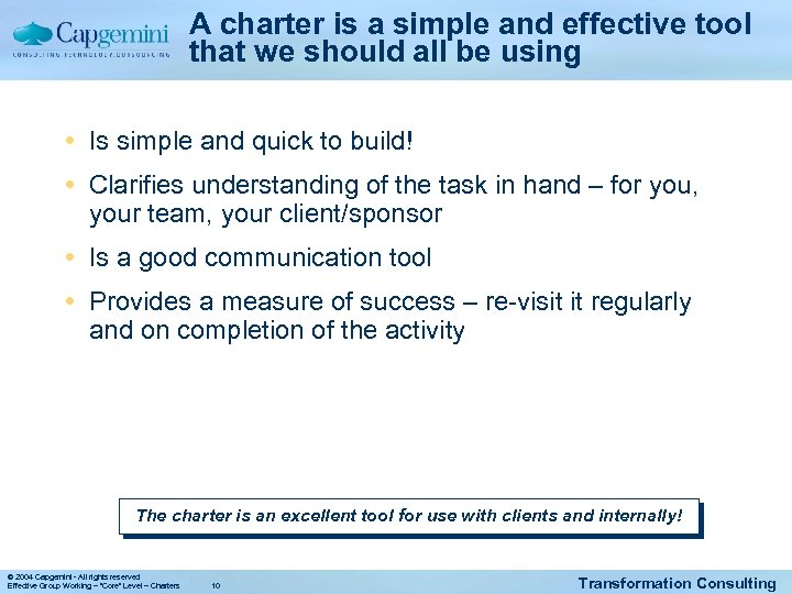 A charter is a simple and effective tool that we should all be using