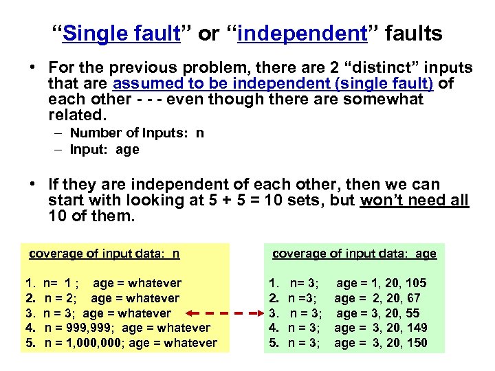 “Single fault” or “independent” faults • For the previous problem, there are 2 “distinct”