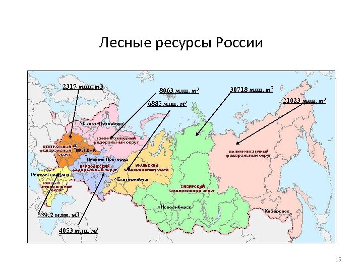 Лесные ресурсы России 2317 млн. м 3 8063 млн. м 3 6885 млн. м
