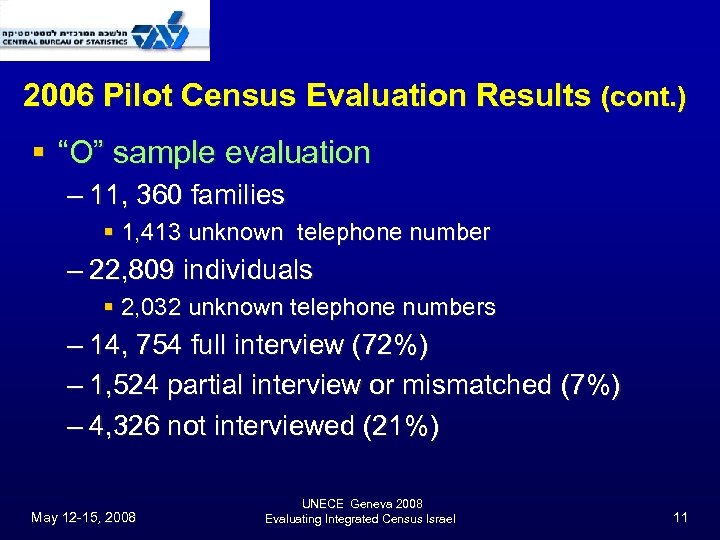 2006 Pilot Census Evaluation Results (cont. ) § “O” sample evaluation – 11, 360