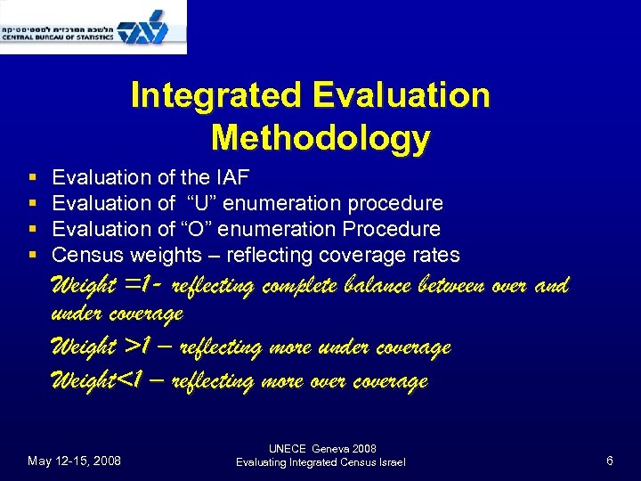 Integrated Evaluation Methodology § § Evaluation of the IAF Evaluation of “U” enumeration procedure