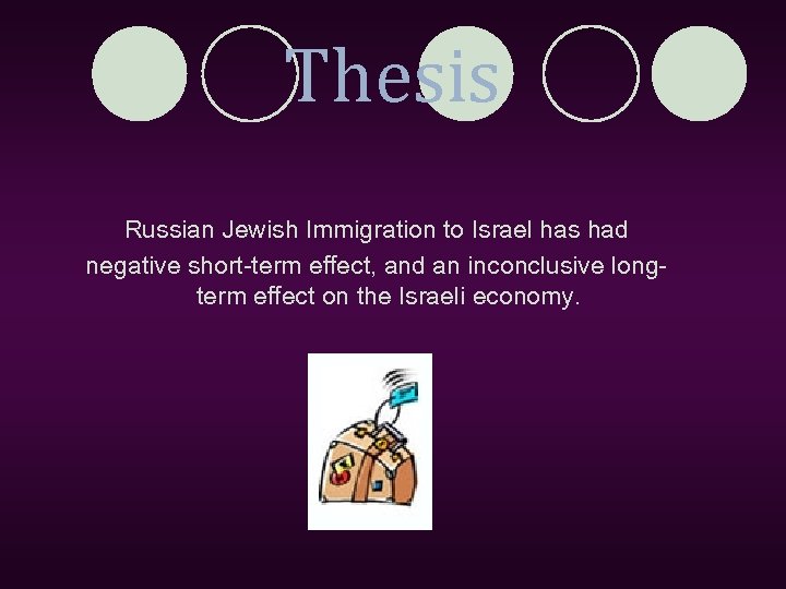 Thesis Russian Jewish Immigration to Israel has had negative short-term effect, and an inconclusive