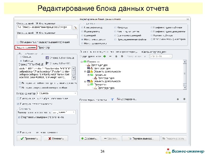 Редактирование блока данных отчета 24 Бизнес-инженер 