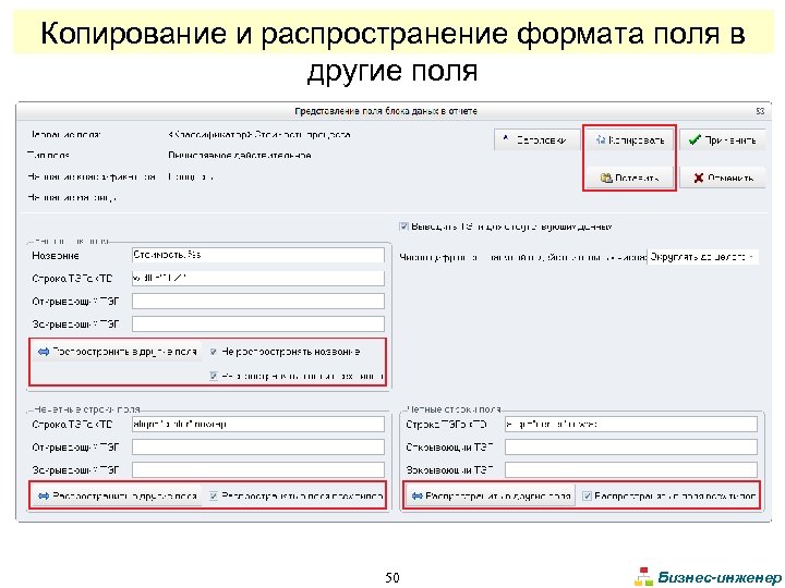 Копирование и распространение формата поля в другие поля 50 Бизнес-инженер 