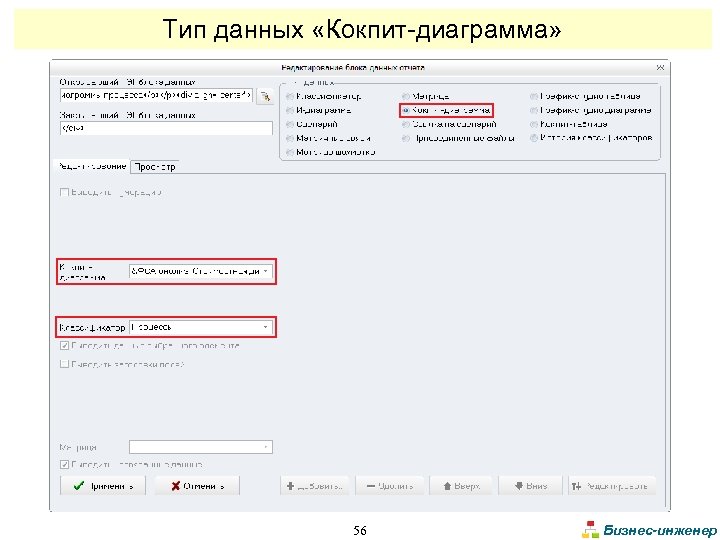 Тип данных «Кокпит-диаграмма» 56 Бизнес-инженер 