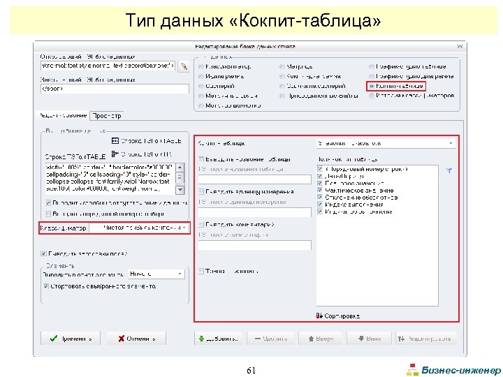 Тип данных «Кокпит-таблица» 61 Бизнес-инженер 