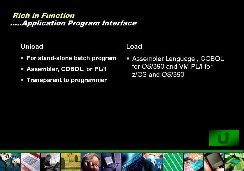 Rich in Function …. . Application Program Interface Unload Load § For stand-alone batch