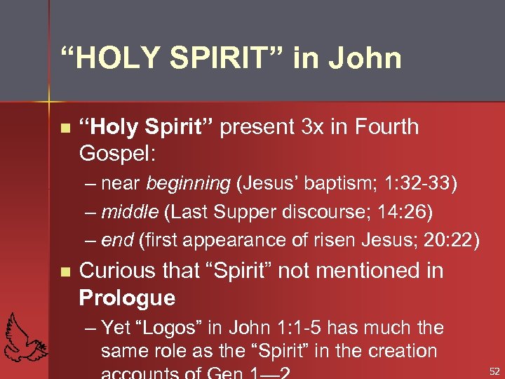“HOLY SPIRIT” in John n “Holy Spirit” present 3 x in Fourth Gospel: –