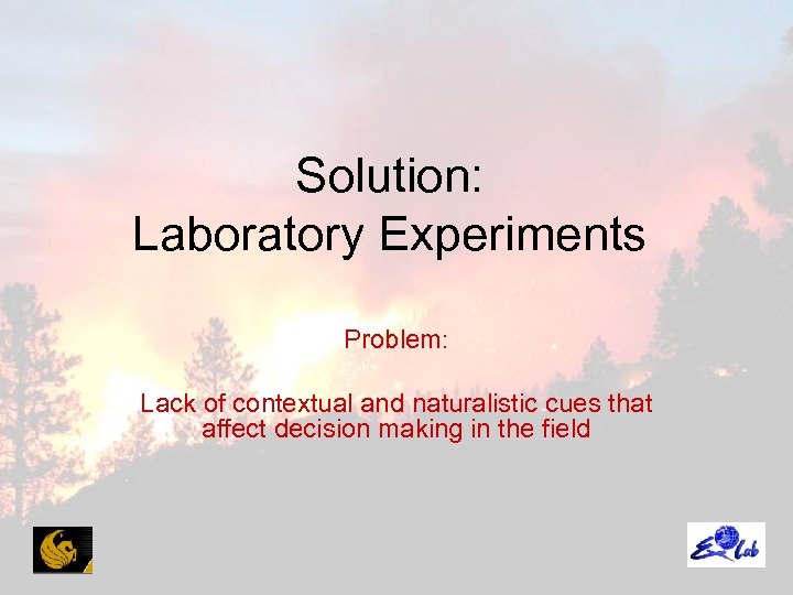 Solution: Laboratory Experiments Problem: Lack of contextual and naturalistic cues that affect decision making