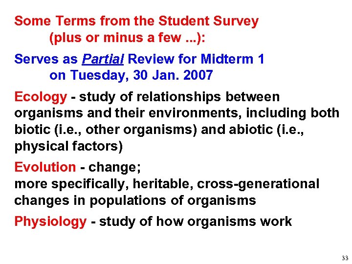 Some Terms from the Student Survey (plus or minus a few. . . ):