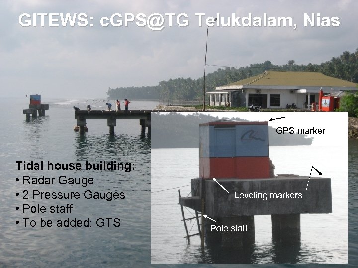 GITEWS: c. GPS@TG Telukdalam, Nias GPS marker Tidal house building: • Radar Gauge •