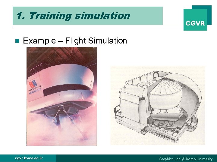 1. Training simulation n CGVR Example – Flight Simulation cgvr. korea. ac. kr Graphics