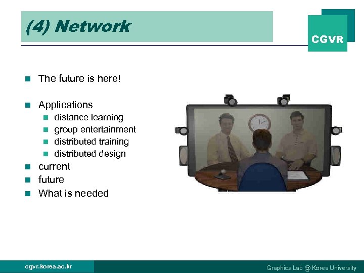 (4) Network n The future is here! n CGVR Applications distance learning n group