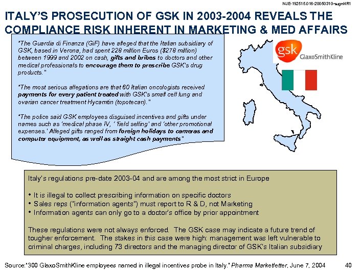 NJE-192515. 016 -20050310 -sugn. HR 1 ITALY’S PROSECUTION OF GSK IN 2003 -2004 REVEALS