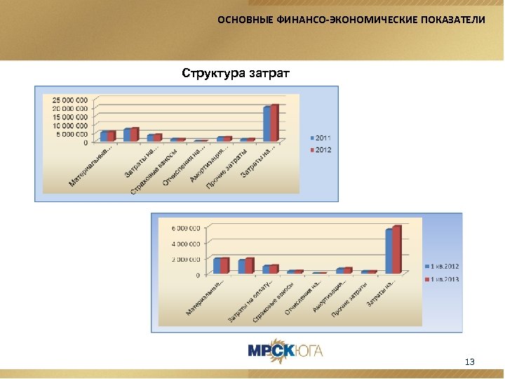 ОСНОВНЫЕ ФИНАНСО-ЭКОНОМИЧЕСКИЕ ПОКАЗАТЕЛИ Структура затрат 13 