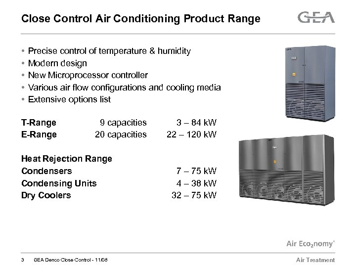 Close Control Air Conditioning Product Range • • • Precise control of temperature &
