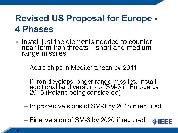 Revised US Proposal for Europe 4 Phases Install just the elements needed to counter