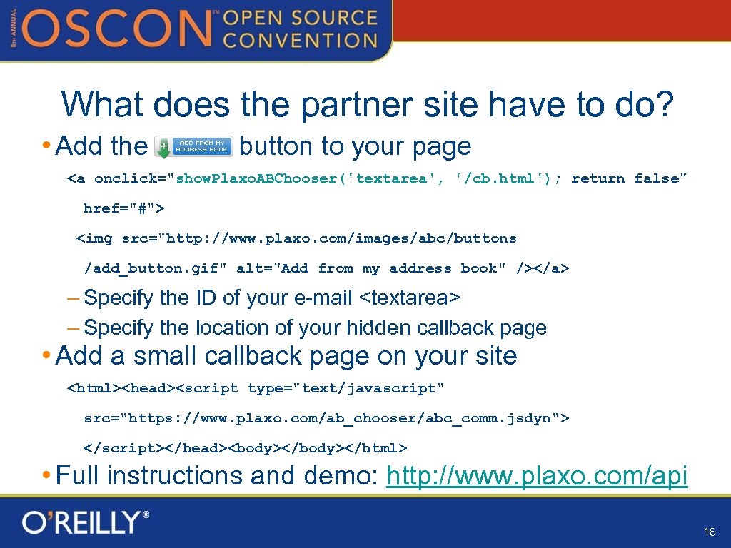 What does the partner site have to do? • Add the button to your