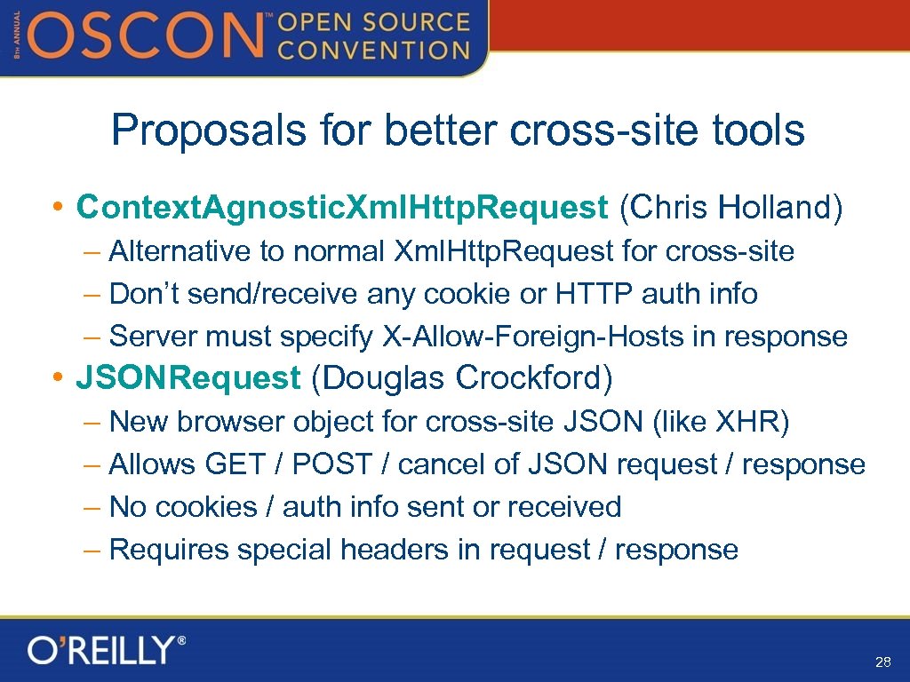 Proposals for better cross-site tools • Context. Agnostic. Xml. Http. Request (Chris Holland) –